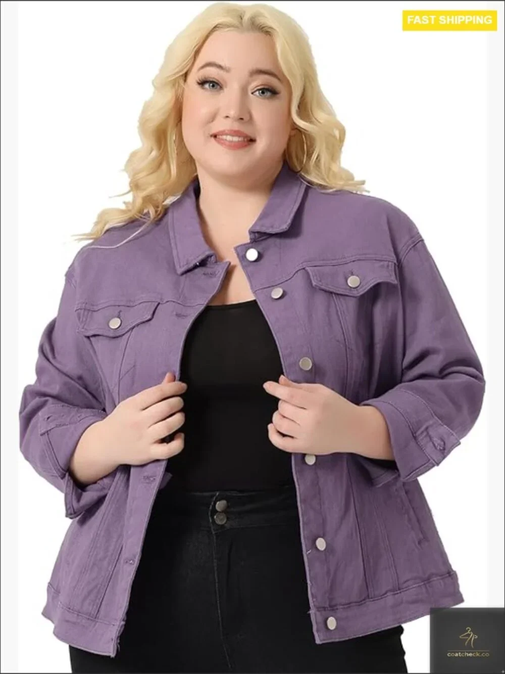 Plus Size Denim Jacket Button Front Western Stitching Oversized Jean Coat